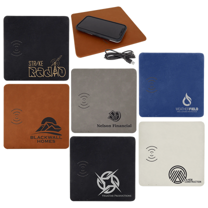 8" × 8" Phone Charging Mat (faux leather) — custom laser engraved — ECHIPMUNK