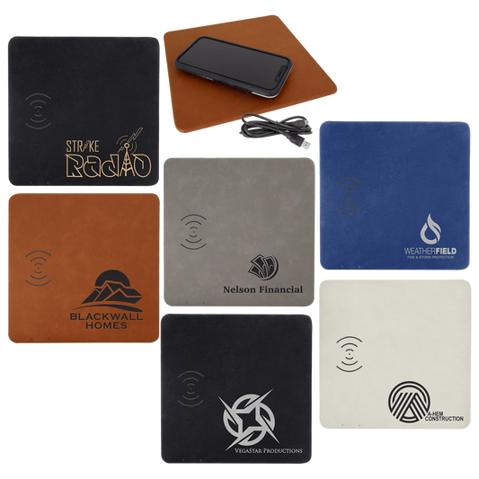 8" × 8" Phone Charging Mat (faux leather) — custom laser engraved — ECHIPMUNK