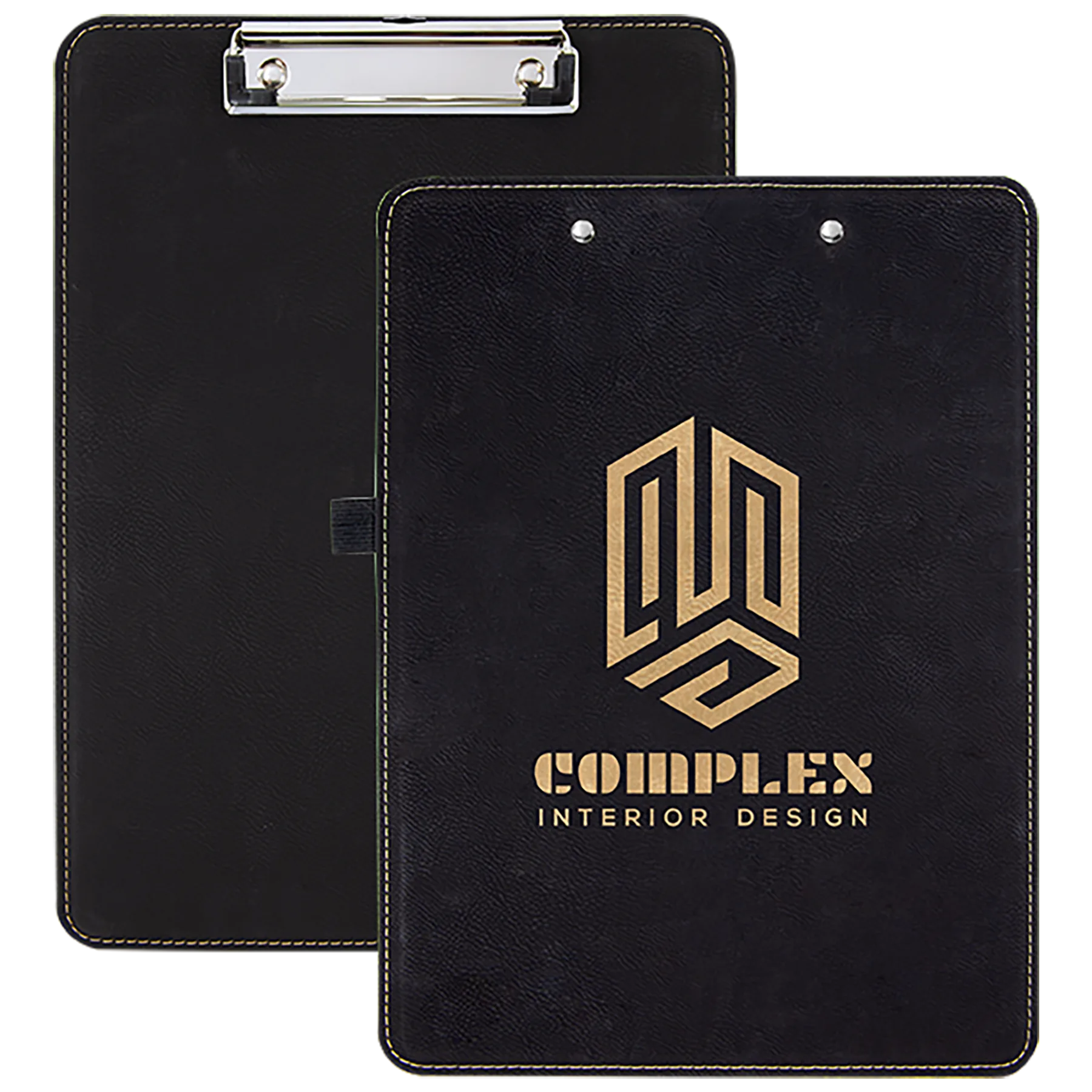 9" × 12.5" Black/Gold Clipboard (faux leather & mdf) — custom laser engraved — ECHIPMUNK