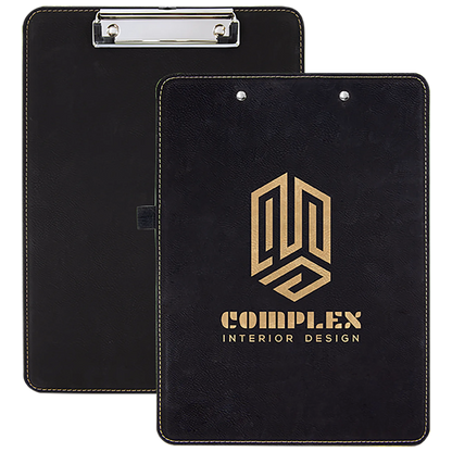 9" × 12.5" Black/Gold Clipboard (faux leather & mdf) — custom laser engraved — ECHIPMUNK
