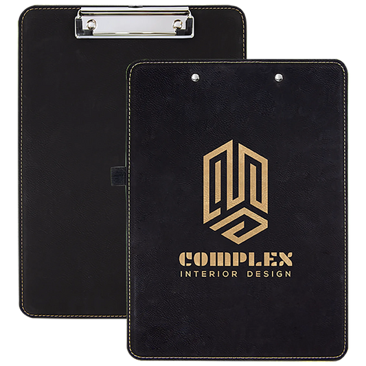 9" × 12.5" Black/Gold Clipboard (faux leather & mdf) — custom laser engraved — ECHIPMUNK