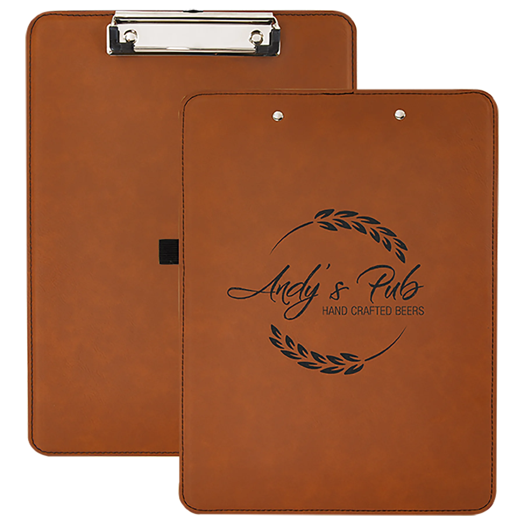 9" × 12.5" Rawhide Clipboard (faux leather & mdf) — custom laser engraved — ECHIPMUNK