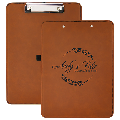 9" × 12.5" Rawhide Clipboard (faux leather & mdf) — custom laser engraved — ECHIPMUNK