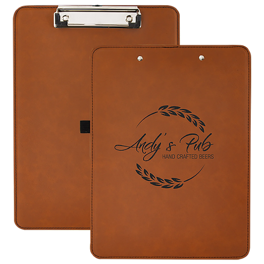9" × 12.5" Rawhide Clipboard (faux leather & mdf) — custom laser engraved — ECHIPMUNK