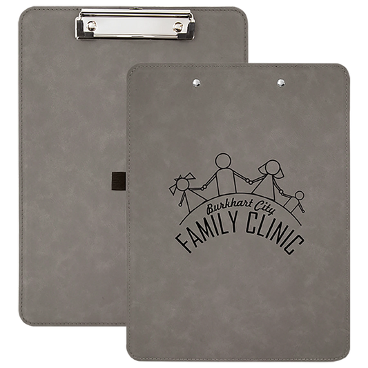 9" × 12.5" Gray Clipboard (faux leather & mdf) — custom laser engraved — ECHIPMUNK