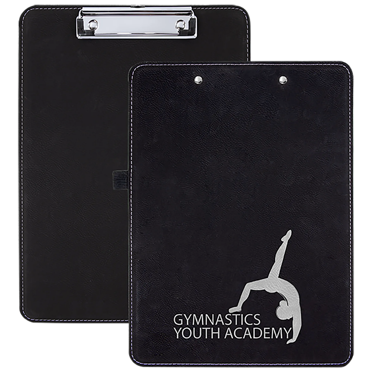 9" × 12.5" Black/Silver Clipboard (faux leather & mdf) — custom laser engraved — ECHIPMUNK