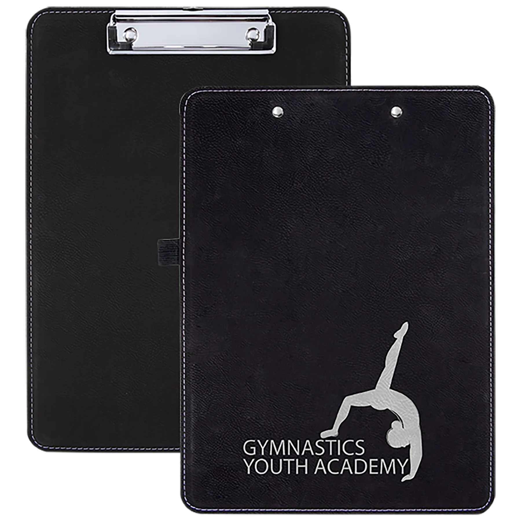 9" × 12.5" Black/Silver Clipboard (faux leather & mdf) — custom laser engraved — ECHIPMUNK