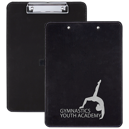9" × 12.5" Black/Silver Clipboard (faux leather & mdf) — custom laser engraved — ECHIPMUNK