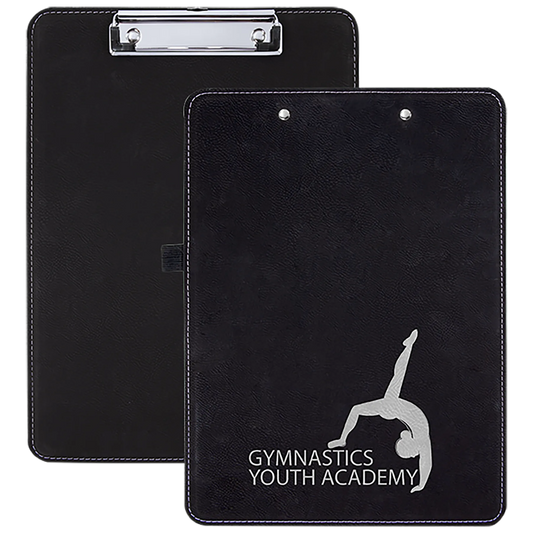 9" × 12.5" Black/Silver Clipboard (faux leather & mdf) — custom laser engraved — ECHIPMUNK