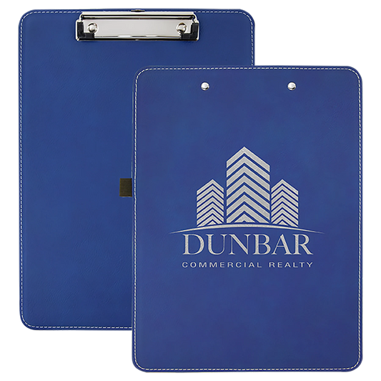 9" × 12.5" Blue/Silver Clipboard (faux leather & mdf) — custom laser engraved — ECHIPMUNK