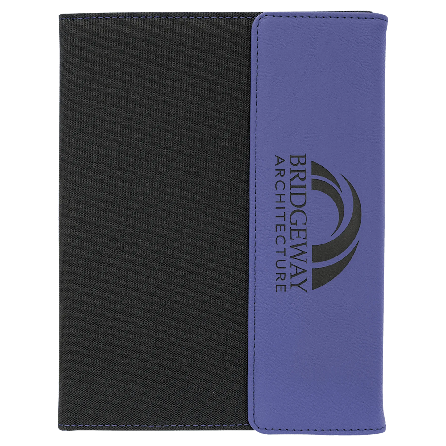 7" × 9" Purple / Black Canvas Portfolio with Notepad (faux leather & canvas) — custom laser engraved — ECHIPMUNK