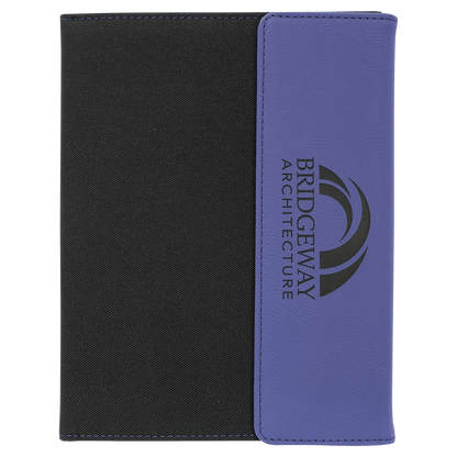 7" × 9" Purple / Black Canvas Portfolio with Notepad (faux leather & canvas) — custom laser engraved — ECHIPMUNK