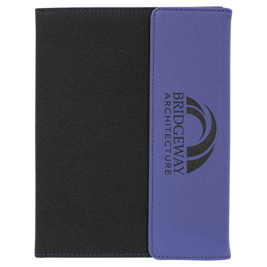 7" × 9" Purple / Black Canvas Portfolio with Notepad (faux leather & canvas) — custom laser engraved — ECHIPMUNK
