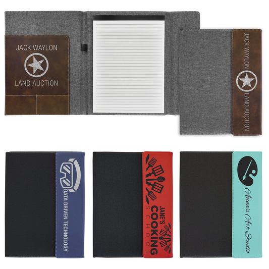 9.5" × 12" / Canvas Portfolio with Notepad (faux leather & canvas) — custom laser engraved — ECHIPMUNK