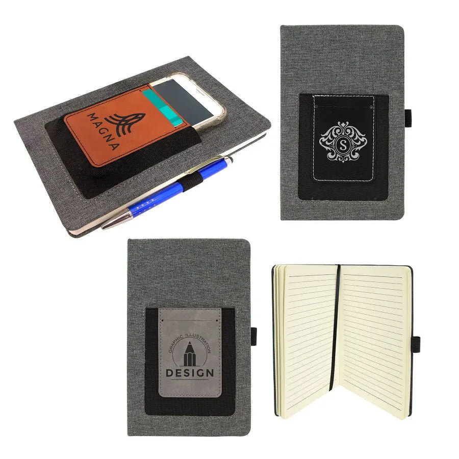 5.25" × 8.25" Journal with Cell/Card Slot (canvas & leatherette) — custom laser engraved — ECHIPMUNK