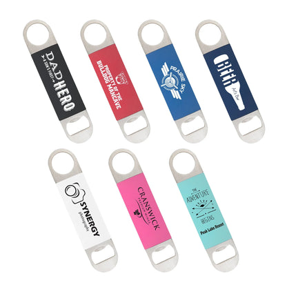 1.5" × 7" Bottle Opener with Silicone Grip (silicone & stainless steel) — custom laser engraved — ECHIPMUNK
