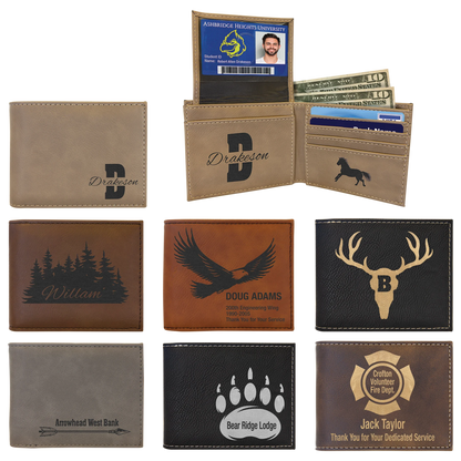 Bi-Fold Wallet w/Flip ID (faux leather) — custom laser engraved — ECHIPMUNK