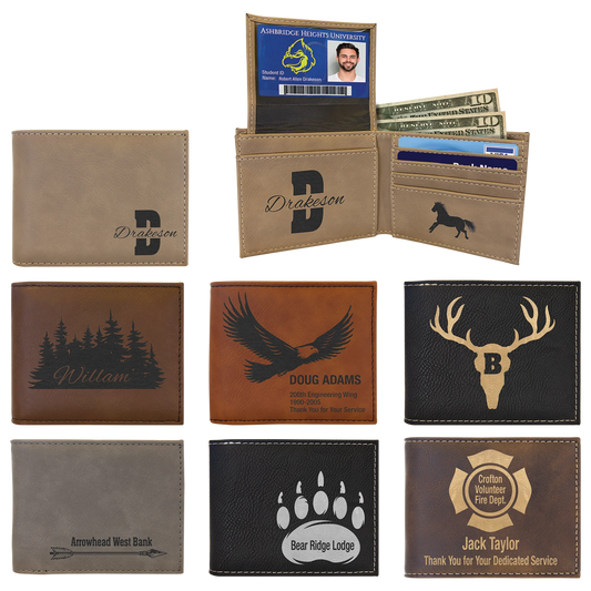 Bi-Fold Wallet w/Flip ID (faux leather) — custom laser engraved — ECHIPMUNK