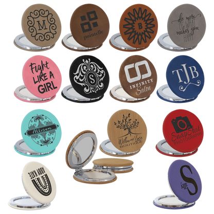 2.5" Compact Mirror (faux leather & plastic) — custom laser engraved — ECHIPMUNK