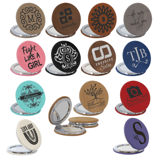 2.5" Compact Mirror (faux leather & plastic) — custom laser engraved — ECHIPMUNK