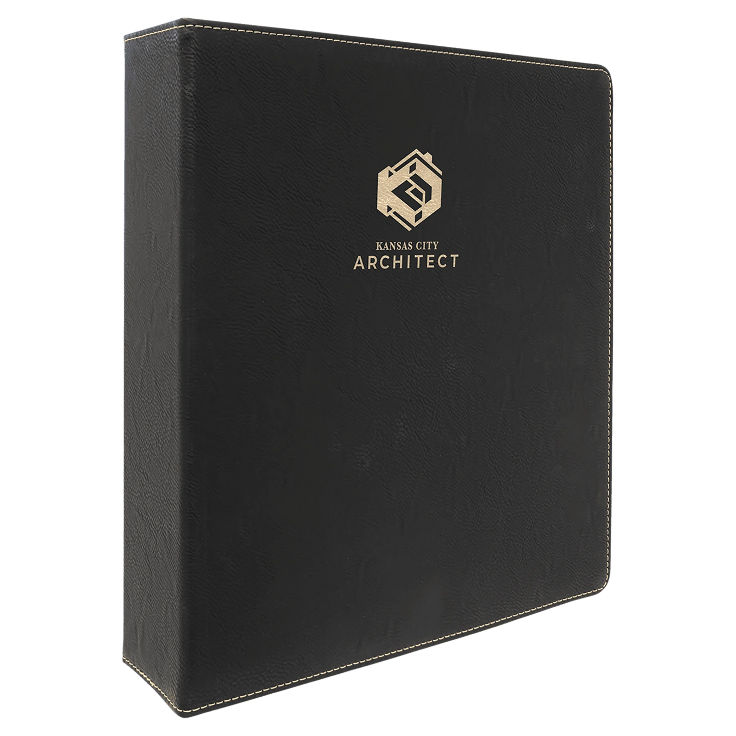11" × 11.5" Black/Gold 3 Ring Binder with 2" Slant D Rings (laserable leatherette) — custom laser engraved — ECHIPMUNK