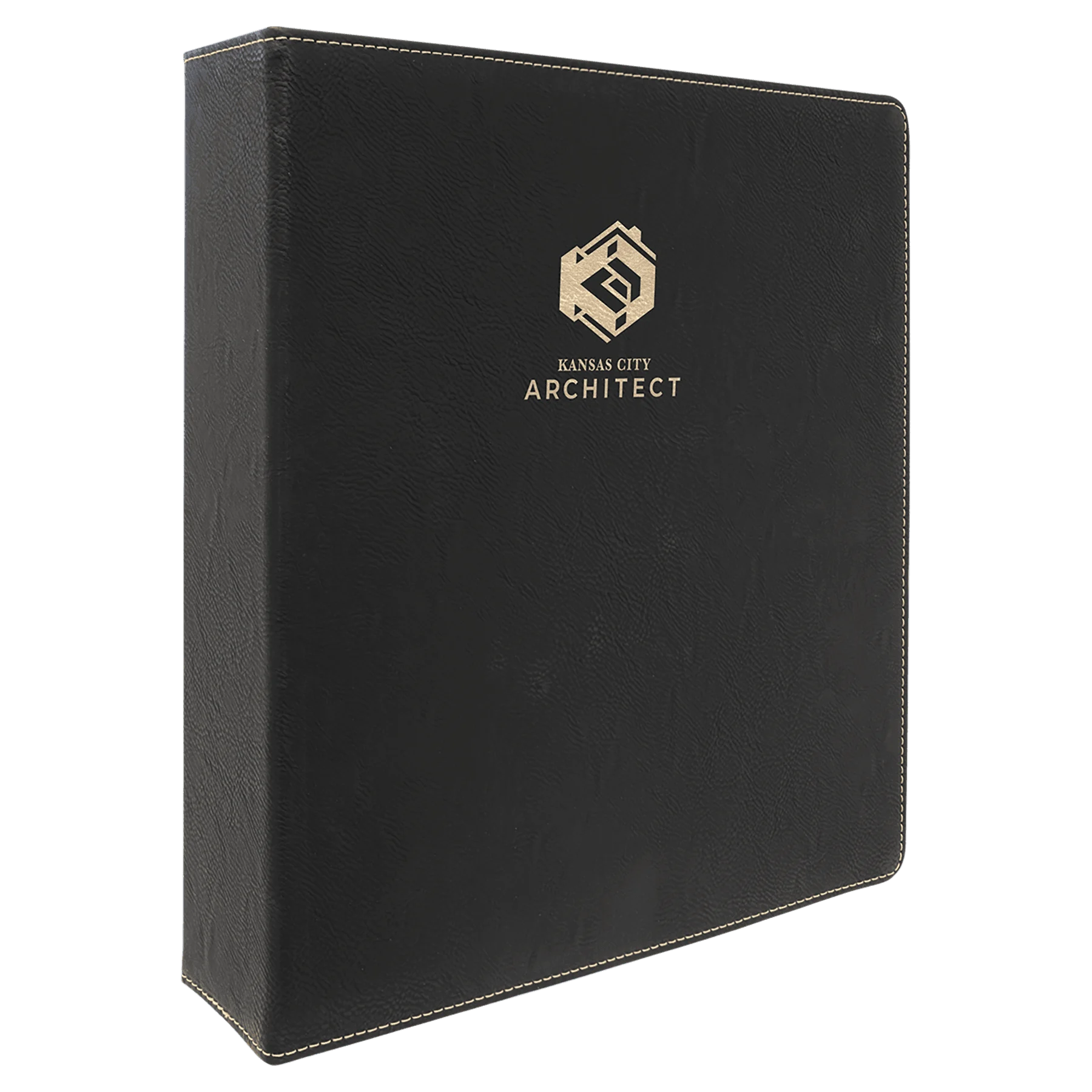 11" × 11.5" Black/Gold 3 Ring Binder with 2" Slant D Rings (laserable leatherette) — custom laser engraved — ECHIPMUNK