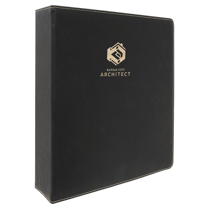 11" × 11.5" Black/Gold 3 Ring Binder with 2" Slant D Rings (laserable leatherette) — custom laser engraved — ECHIPMUNK
