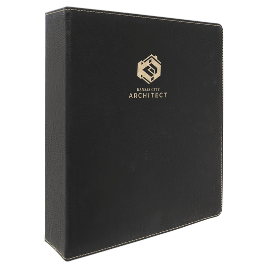 11" × 11.5" Black/Gold 3 Ring Binder with 2" Slant D Rings (laserable leatherette) — custom laser engraved — ECHIPMUNK