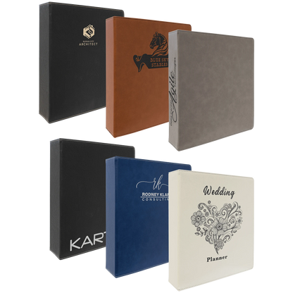 11" × 11.5" 3 Ring Binder with 2" Slant D Rings (laserable leatherette) — custom laser engraved — ECHIPMUNK