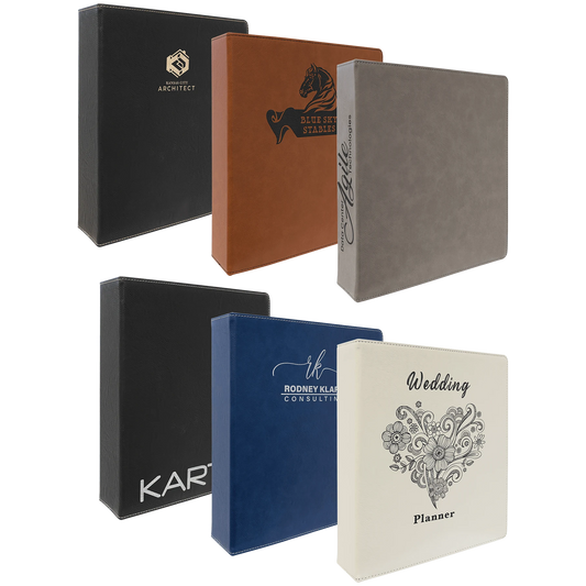 11" × 11.5" 3 Ring Binder with 2" Slant D Rings (laserable leatherette) — custom laser engraved — ECHIPMUNK