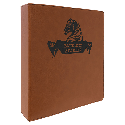 11" × 11.5" Rawhide 3 Ring Binder with 2" Slant D Rings (laserable leatherette) — custom laser engraved — ECHIPMUNK
