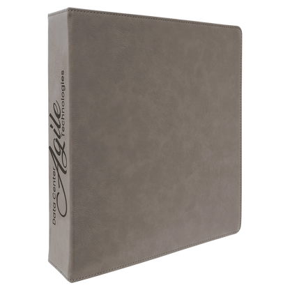 11" × 11.5" Gray 3 Ring Binder with 2" Slant D Rings (laserable leatherette) — custom laser engraved — ECHIPMUNK