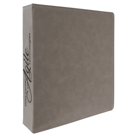 11" × 11.5" Gray 3 Ring Binder with 2" Slant D Rings (laserable leatherette) — custom laser engraved — ECHIPMUNK