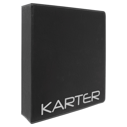 11" × 11.5" Black/Siver 3 Ring Binder with 2" Slant D Rings (laserable leatherette) — custom laser engraved — ECHIPMUNK