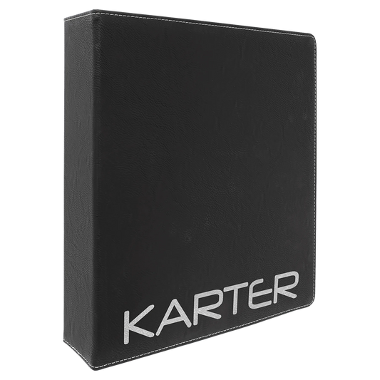 11" × 11.5" Black/Siver 3 Ring Binder with 2" Slant D Rings (laserable leatherette) — custom laser engraved — ECHIPMUNK