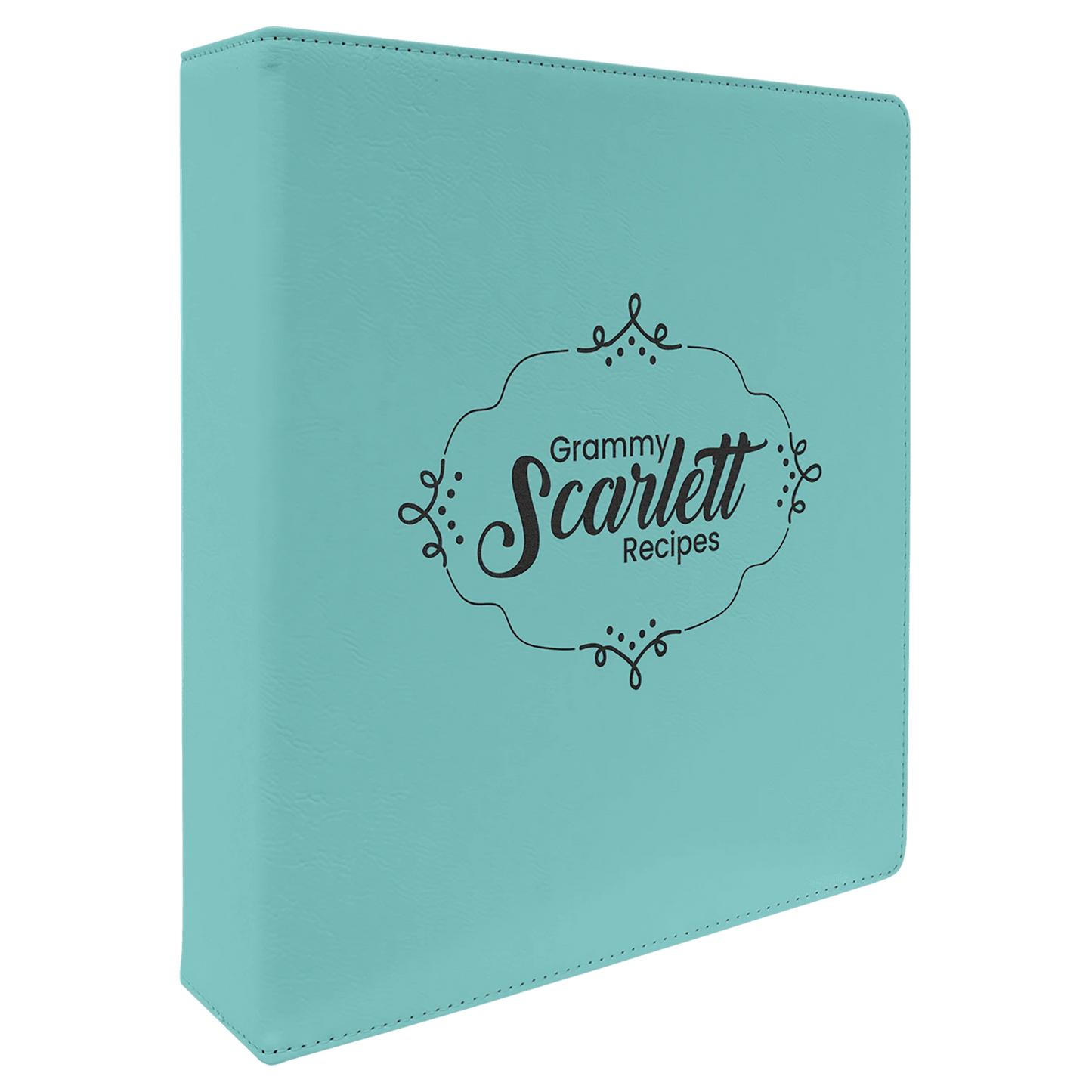 11" × 11.5" Teal 3 Ring Binder with 2" Slant D Rings (laserable leatherette) — custom laser engraved — ECHIPMUNK