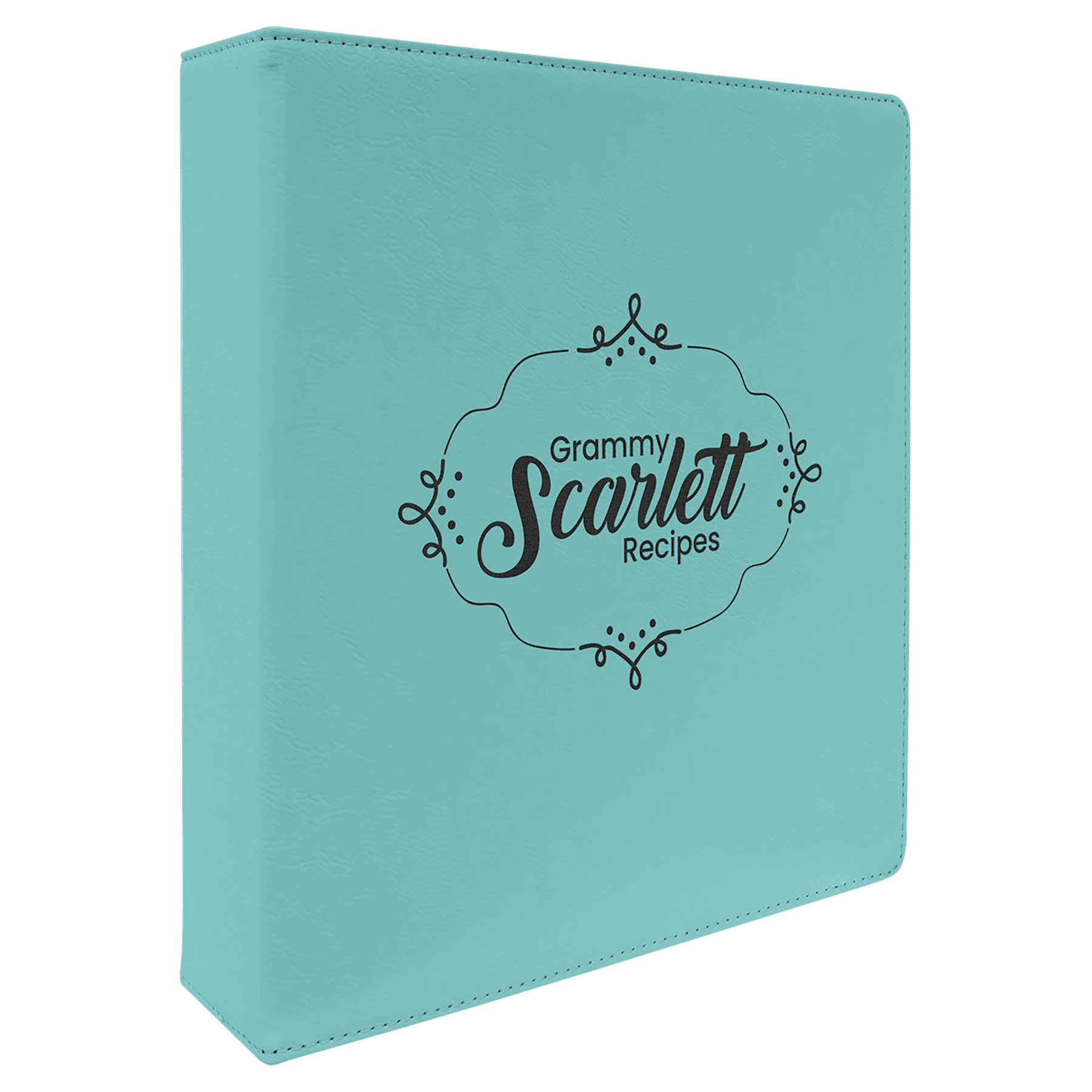 11" × 11.5" Teal 3 Ring Binder with 2" Slant D Rings (laserable leatherette) — custom laser engraved — ECHIPMUNK