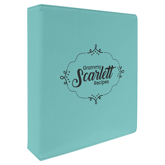 11" × 11.5" Teal 3 Ring Binder with 2" Slant D Rings (laserable leatherette) — custom laser engraved — ECHIPMUNK