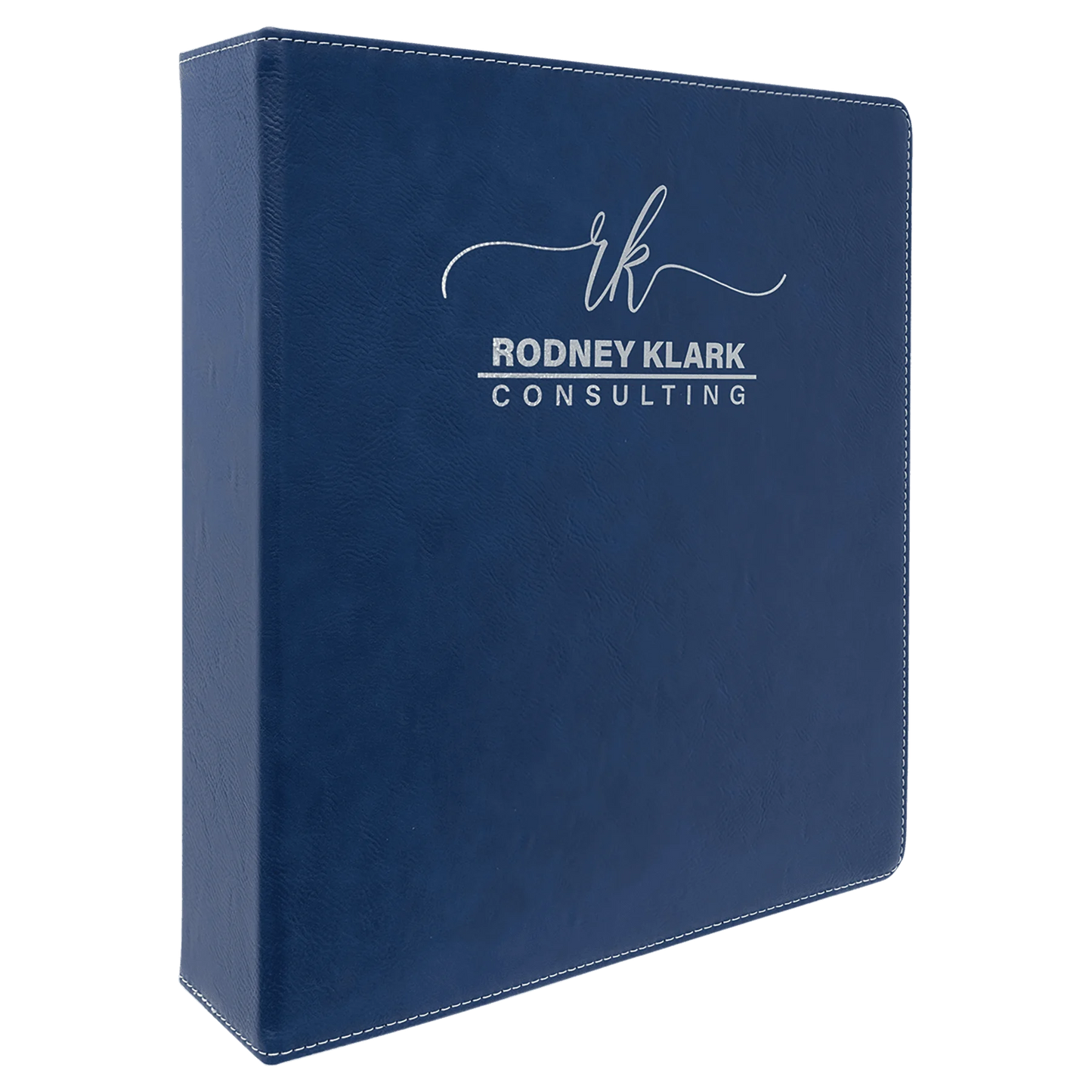 11" × 11.5" Blue/Silver 3 Ring Binder with 2" Slant D Rings (laserable leatherette) — custom laser engraved — ECHIPMUNK