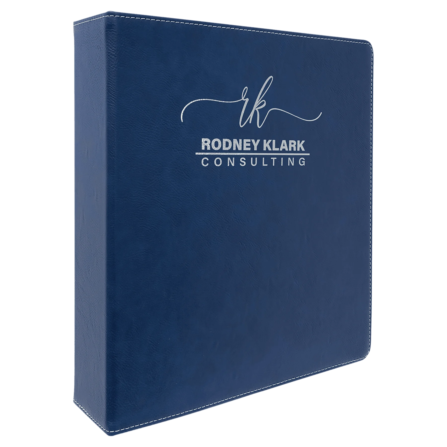 11" × 11.5" Blue/Silver 3 Ring Binder with 2" Slant D Rings (laserable leatherette) — custom laser engraved — ECHIPMUNK