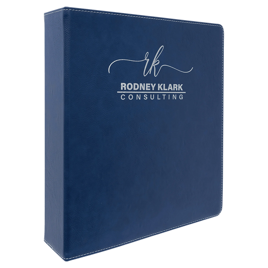 11" × 11.5" Blue/Silver 3 Ring Binder with 2" Slant D Rings (laserable leatherette) — custom laser engraved — ECHIPMUNK