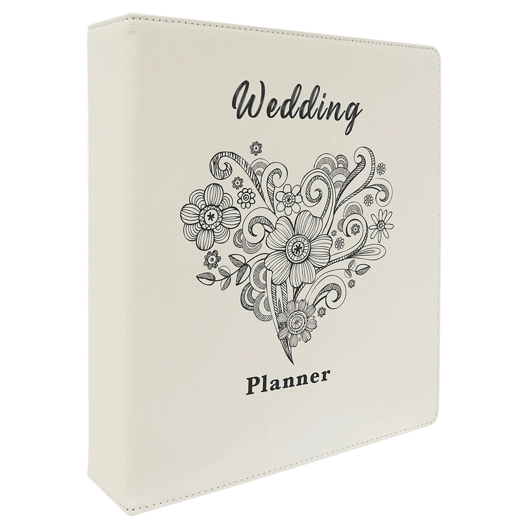 11" × 11.5" White/Black 3 Ring Binder with 2" Slant D Rings (laserable leatherette) — custom laser engraved — ECHIPMUNK