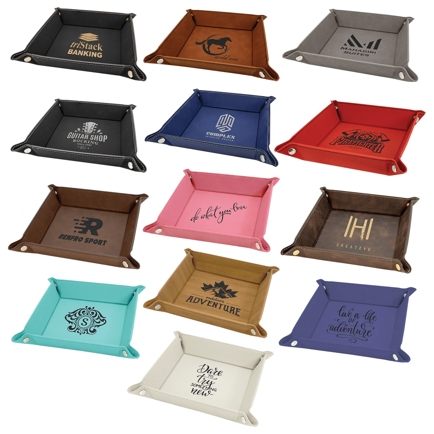 6" × 6" Snap Up Tray (faux leather) — custom laser engraved — ECHIPMUNK