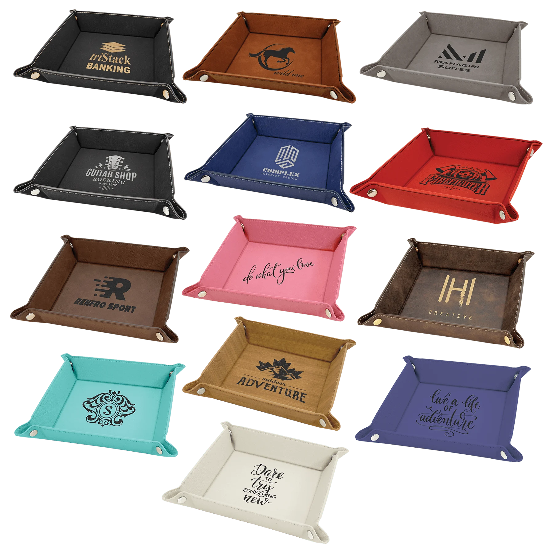 6" × 6" Snap Up Tray (faux leather) — custom laser engraved — ECHIPMUNK