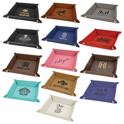 6" × 6" Snap Up Tray (faux leather) — custom laser engraved — ECHIPMUNK