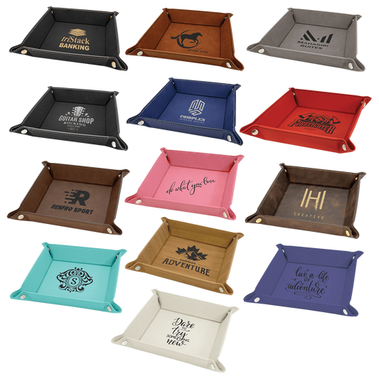 6" × 6" Snap Up Tray (faux leather) — custom laser engraved — ECHIPMUNK