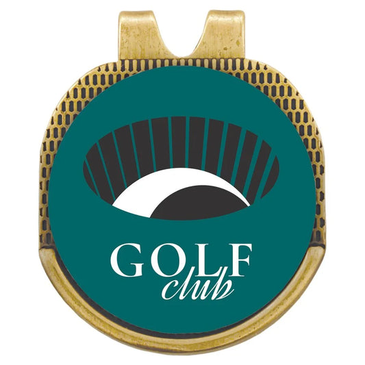 Antique Gold Hat Clip with Golf Ball Marker (metal) — custom laser engraved — ECHIPMUNK