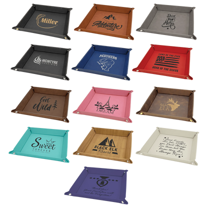 9" × 9" Snap Up Tray (faux leather) — custom laser engraved — ECHIPMUNK