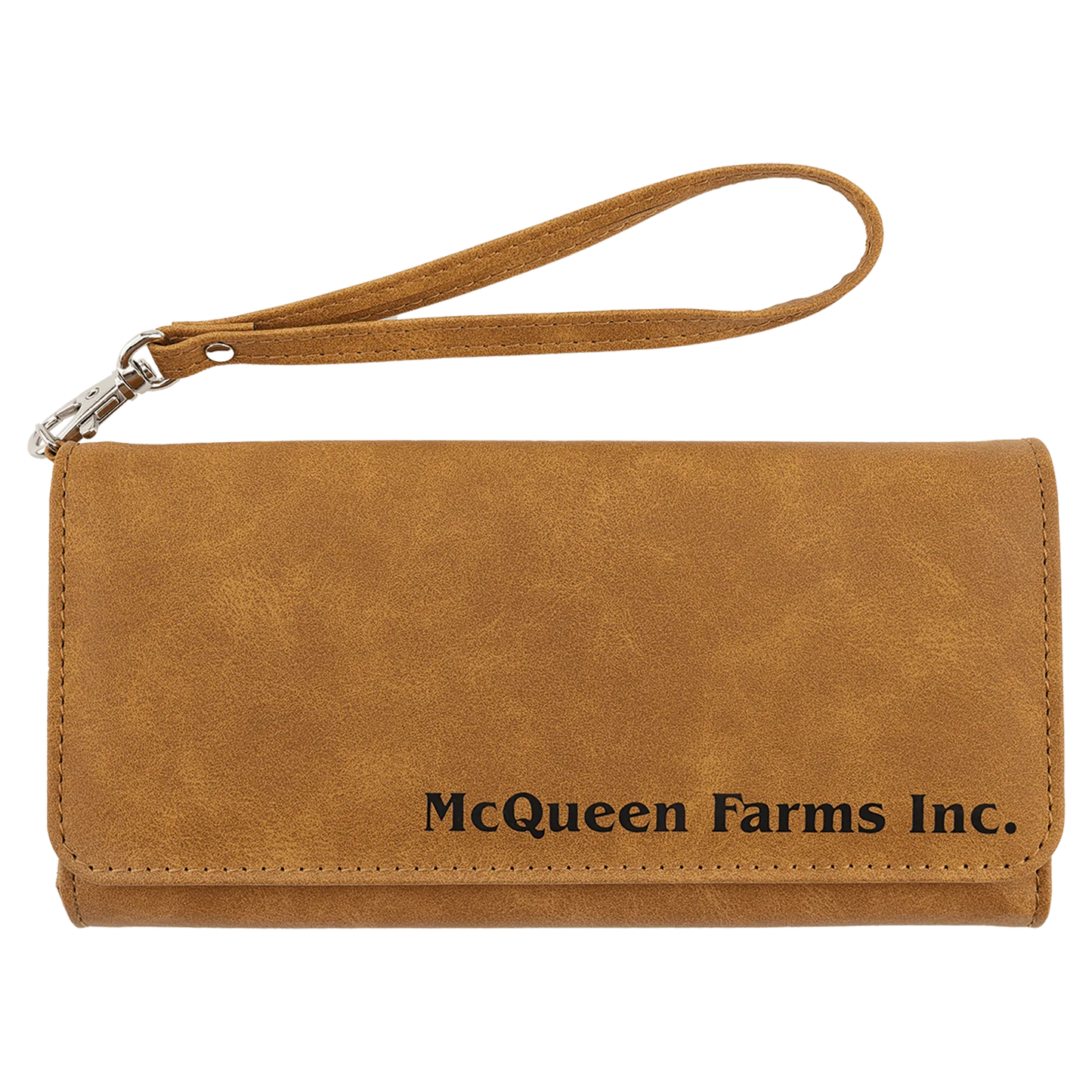 Wallet with Strap - , Creekside Collection, 7.5" × 4", Light Brown (faux leather) — custom laser engraved — ECHIPMUNK