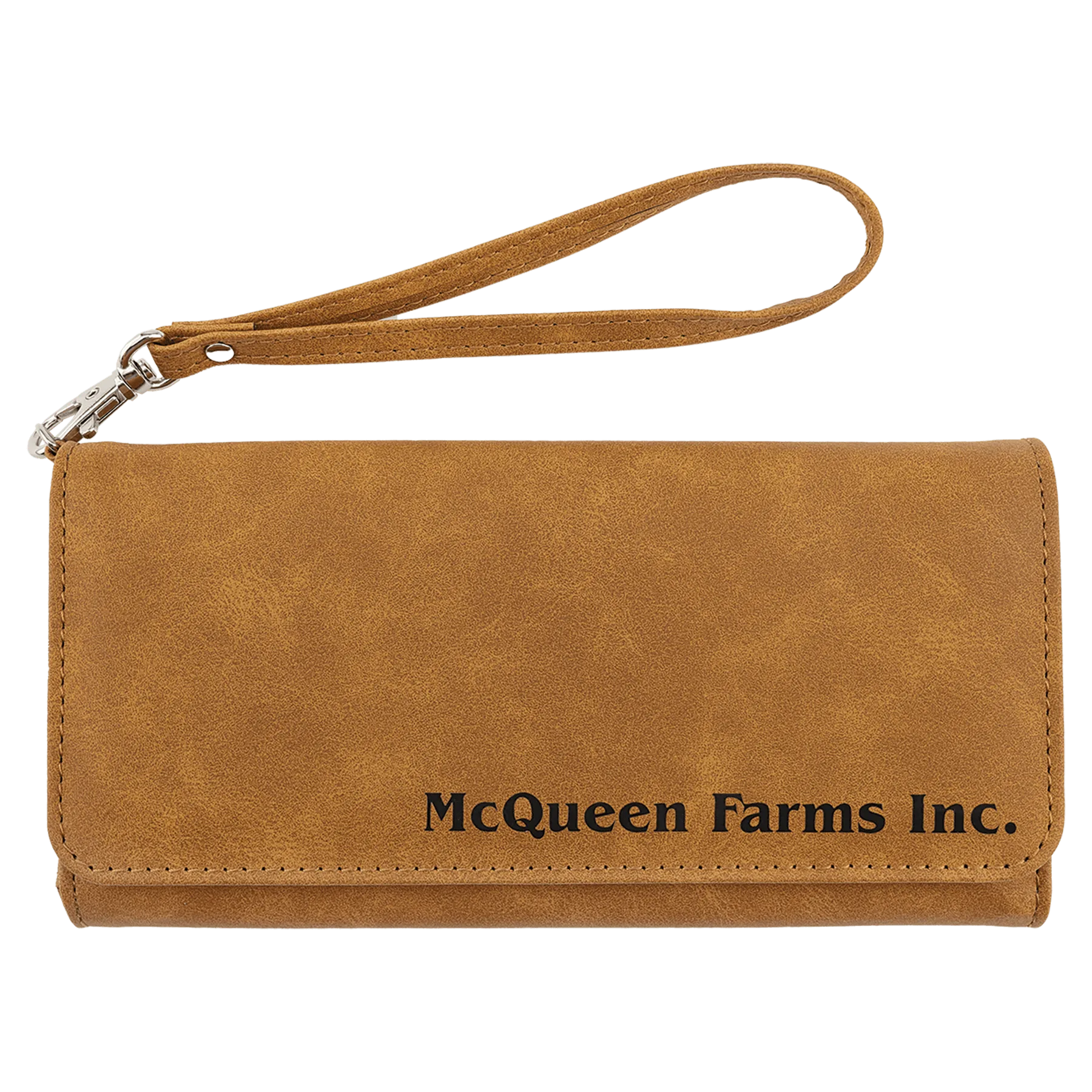 Wallet with Strap - , Creekside Collection, 7.5" × 4", Light Brown (faux leather) — custom laser engraved — ECHIPMUNK